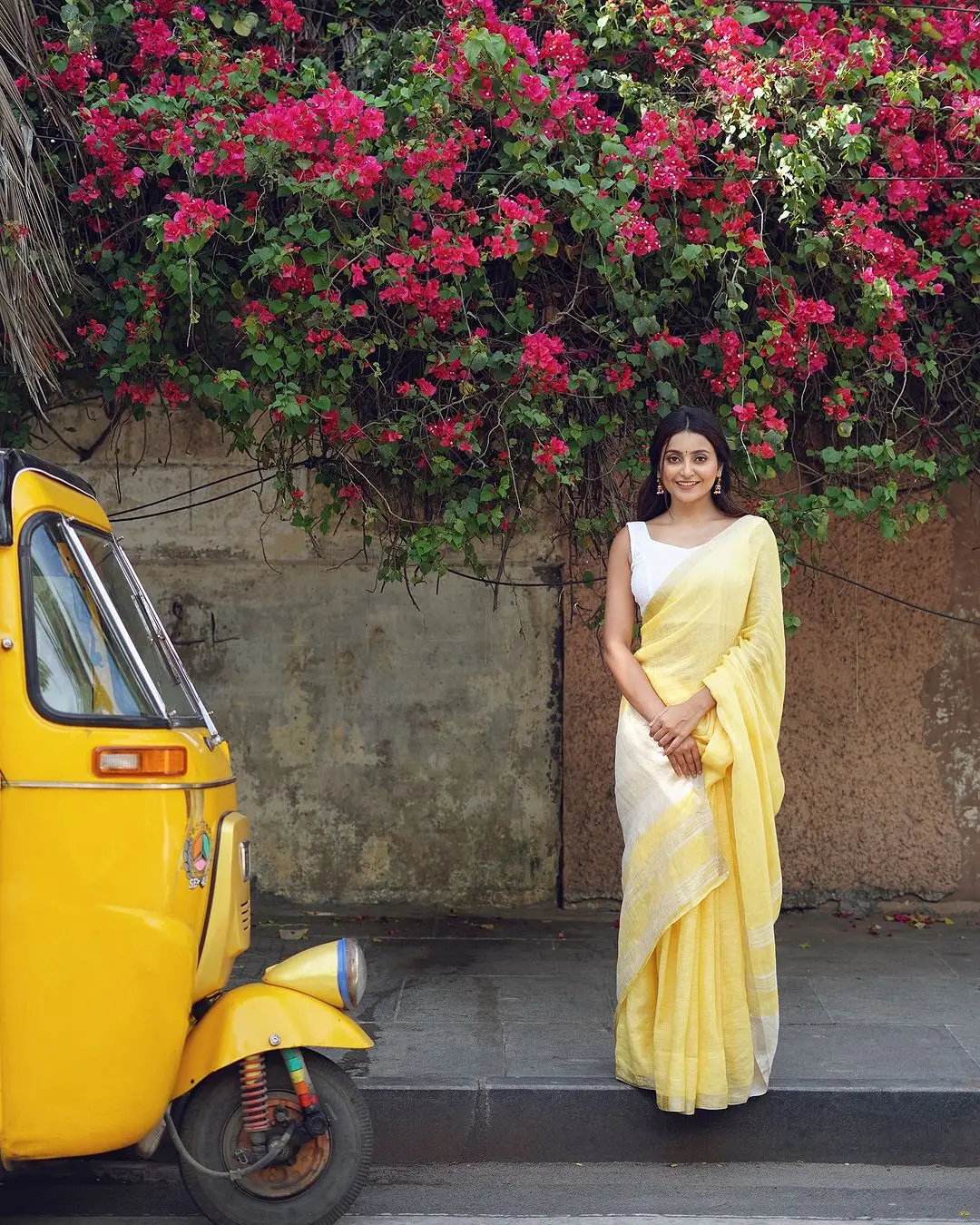 Avantika Mishra Stills in Yellow Saree White Sleeveless Blouse